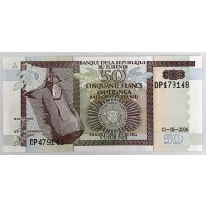 BURUNDI 2006 . FIFTY 50 FRANCS BANKNOTE